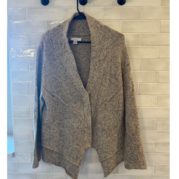 CJ Banks 1X Cardigan Sweater Beige Marled Knit Asymetrical Hem - Picture 2 of 4